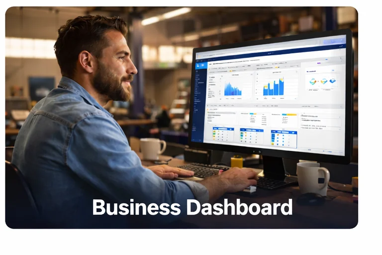 Clarity-GMS business dashboard showing bookings, quotes and workshop performance