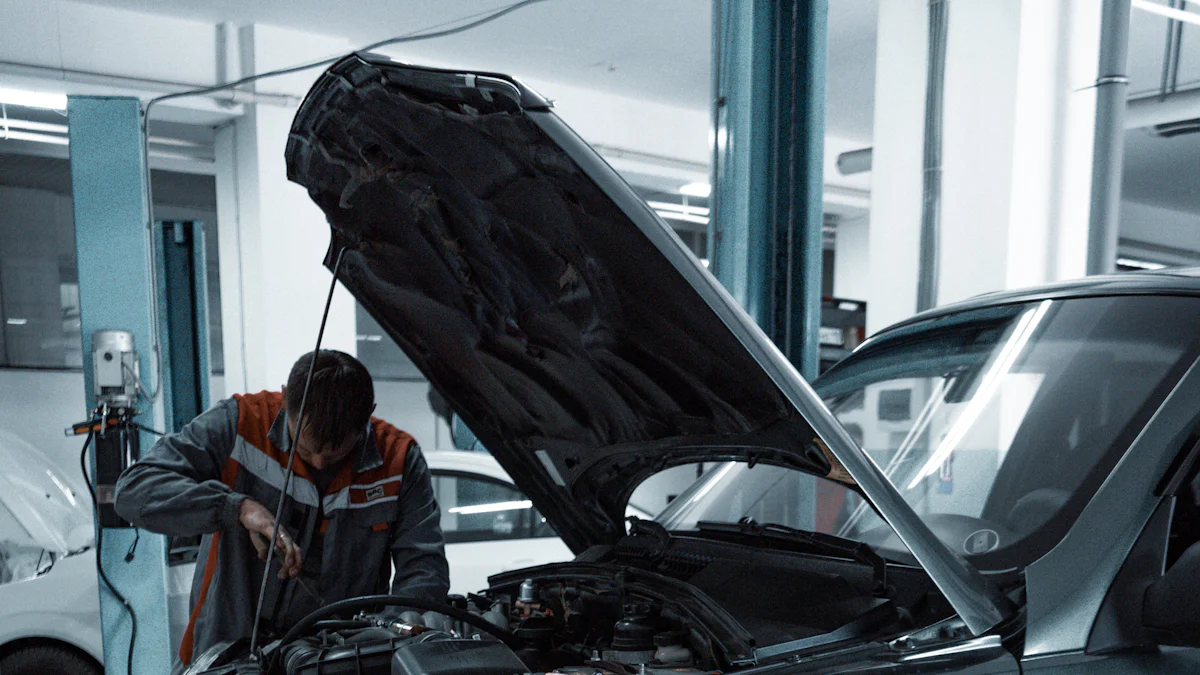Garage owner reviewing incoming repair leads on garage management software